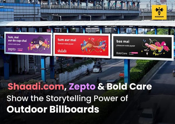 Creative outdoor campaigns and interactive billboard advertising by Shaadi.com, Zepto, and Bold Care in Noida metro