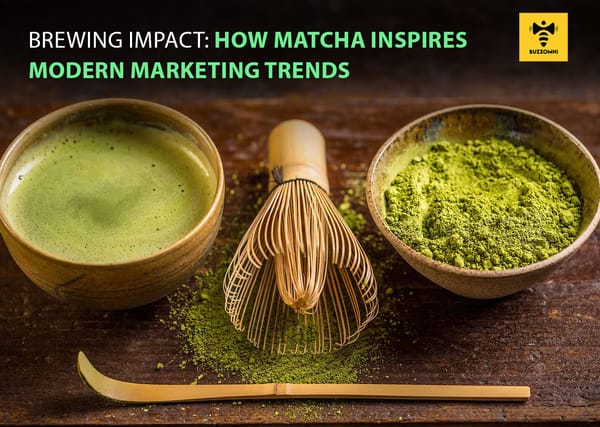 A cup of vibrant green matcha symbolizing mindful marketing and creativity with BuzzOmni.