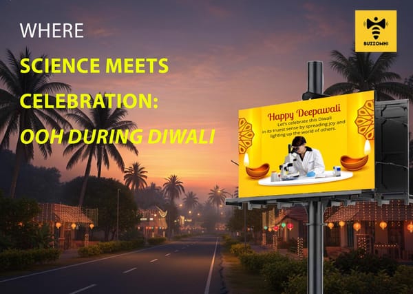 Festive Diwali street with colorful ads, showing how BuzzOmni outdoor campaigns capture attention effectively.