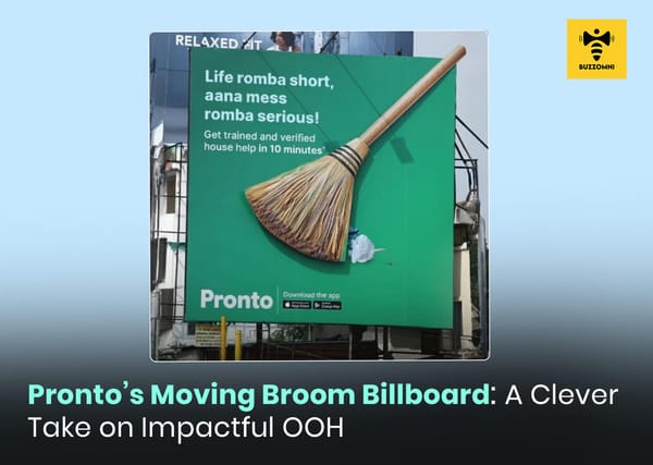 Pronto’s moving broom billboard, featured on BuzzOmni, showing motion to highlight home cleaning services.